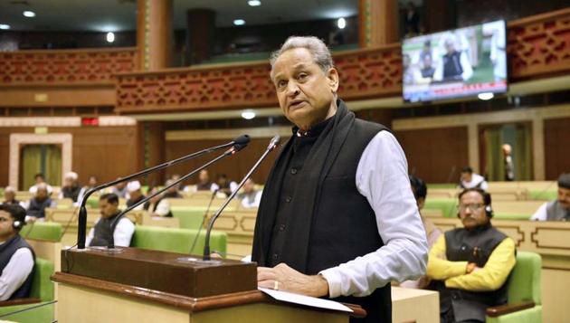 File photo of Rajasthan Chief Minister Ashok Gehlot at the legislative assembly.(HT PHOTO)