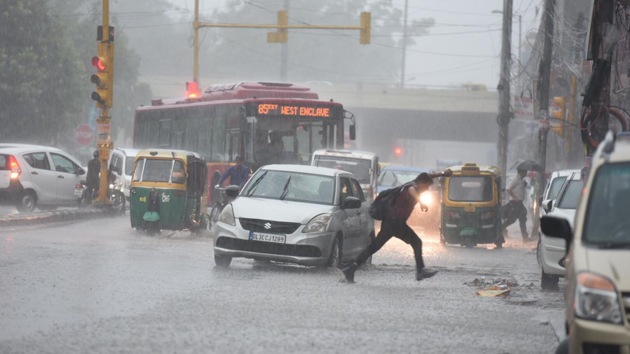 Traffic congestion were reported in certain areas of the city due to waterlogging.(HT image/Raj K Raj)