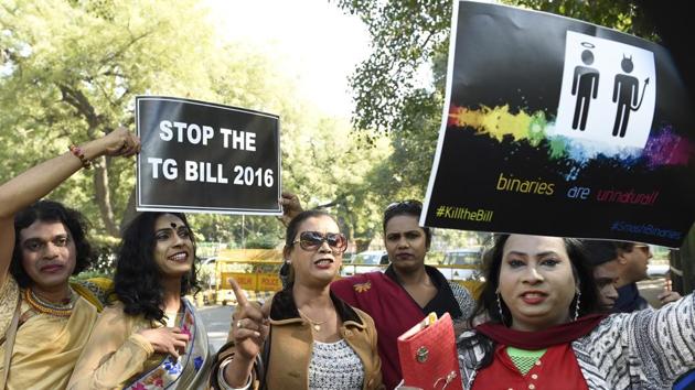 People protested against some of the provisions of the bill like criminalising begging by transgender persons.(Arvind Yadav/HT PHOTO) People protested against some of the provisions of the bill like criminalising begging by transgender persons.(Arvind Yadav/HT PHOTO)