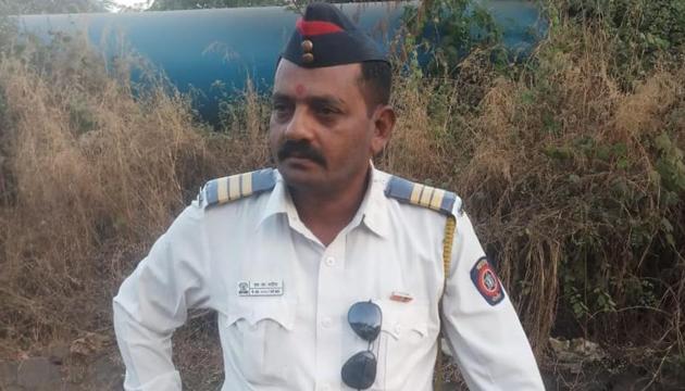 Sanjeev Patil (49), a traffic policeman in Ambernath on the outskirts of Mumbai was killed after a truck knocked down his motorcycle on a potholed road Tuesday night.(Photo by special arrangement)