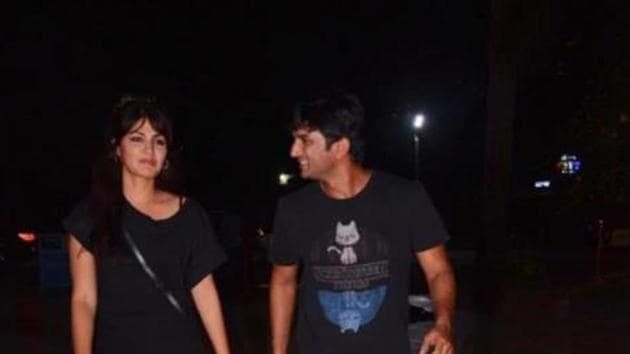 Sushant Singh Rajout and Rhea Chakravorty spotted during a dinner outing in Mumbai.(Virender Chawal)