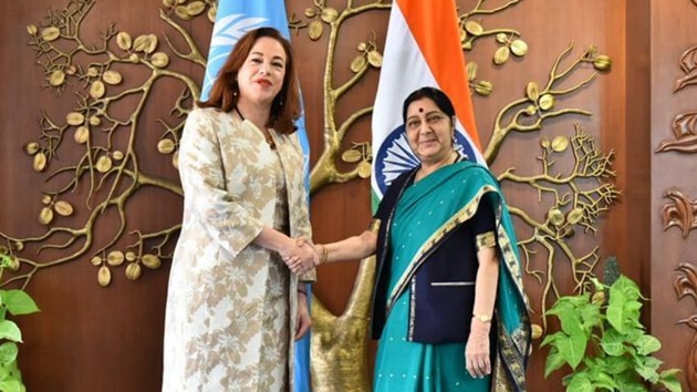 “Saddened by the news of the passing of @SushmaSwaraj, an extraordinary woman & leader who devoted her life to public service,” Espinosa, who is on a visit to Britain, tweeted on Tuesday.(HT Photo) “Saddened by the news of the passing of @SushmaSwaraj, an extraordinary woman & leader who devoted her life to public service,” Espinosa, who is on a visit to Britain, tweeted on Tuesday.(HT Photo)