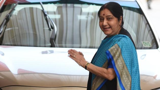 Sushma Swaraj, BJP veteran and former Minister of External Affairs, died in Delhi on Tuesday.(Sonu Mehta/HT file photo)