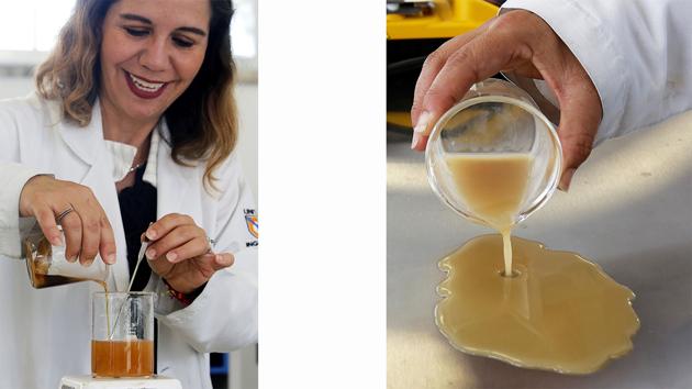 Mexican scientist Sandra Pascoe Ortiz works at a laboratory in Zapopan. “The pulp is strained to obtain a juice that I then use,” said Sandra Pascoe, who developed the product and works at the Atemajac Valley University in the western city of Guadalajara. (Ulises Ruiz / AFP)