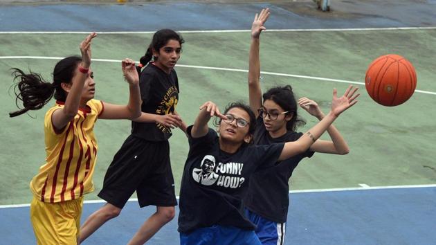 Players of Bishop’s School, Kalyaninagar (yellow) and Cross Over (black) in action during 14th Late Indirabai Joshi Memorial Under-18 Girikand Cup District Championship Basketball match at Deccan Gymkhana in Pune, India, on Wednesday, August 7. (Pratham Gokhale/HT Photo) Players of Bishop’s School, Kalyaninagar (yellow) and Cross Over (black) in action during 14th Late Indirabai Joshi Memorial Under-18 Girikand Cup District Championship Basketball match at Deccan Gymkhana in Pune, India, on Wednesday, August 7. (Pratham Gokhale/HT Photo)