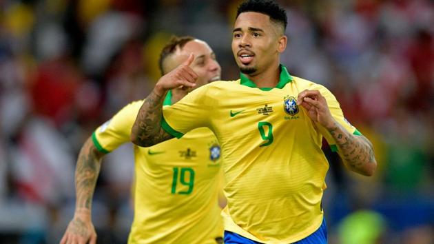 Brazil's Gabriel Jesus celebrates after scoring against Peru.(AFP) Brazil's Gabriel Jesus celebrates after scoring against Peru.(AFP)