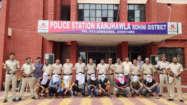 In a surprise raid prompted by an alert constable, Delhi Police arrested all the nine members of the gang that had assembled at the farmhouse in Jaunti village, Kanjhawala, outer Delhi. (HT PHOTOS) In a surprise raid prompted by an alert constable, Delhi Police arrested all the nine members of the gang that had assembled at the farmhouse in Jaunti village, Kanjhawala, outer Delhi. (HT PHOTOS)