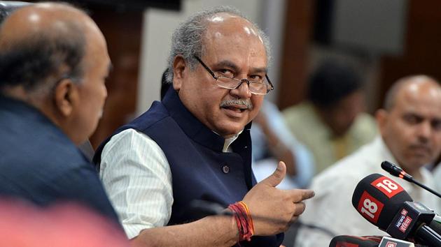 Union Minister of Agriculture and Farmers Narendra Singh Tomer addresses a press conference in New Delhi on Friday. (ANI Photo) Union Minister of Agriculture and Farmers Narendra Singh Tomer addresses a press conference in New Delhi on Friday. (ANI Photo)
