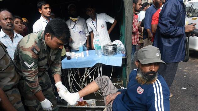 Pune, India - Aug. 10, 2019: Medical aid in Sangli, India, on Saturday, August 10, 2019. (Photo by Pratham Gokhale/Hindustan Times) (Pratham Gokhale/HT Photo) Pune, India - Aug. 10, 2019: Medical aid in Sangli, India, on Saturday, August 10, 2019. (Photo by Pratham Gokhale/Hindustan Times) (Pratham Gokhale/HT Photo)