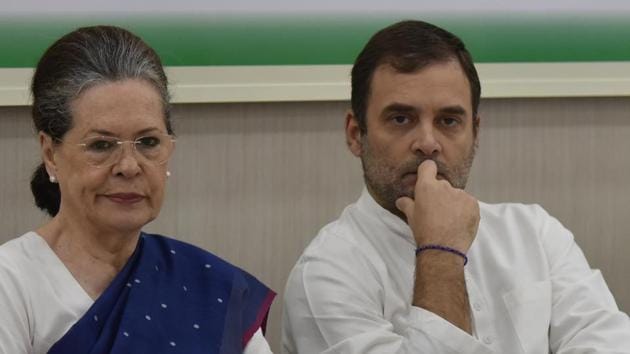 Senior Congress leaders Sonia Gandhi and Rahul Gandhi during Congress Working Committee (CWC) meeting, at AICC headquarter, in New Delhi, India, on Saturday, August 10, 2019.(Vipin Kumar/HT FILE PHOTO)