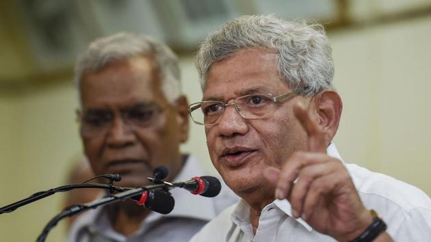 CPI (M) General Secretary Sitaram Yechury addresses a press conference as CPI General Secretary D Raja looks on, in New Delhi. (PTI) CPI (M) General Secretary Sitaram Yechury addresses a press conference as CPI General Secretary D Raja looks on, in New Delhi. (PTI)