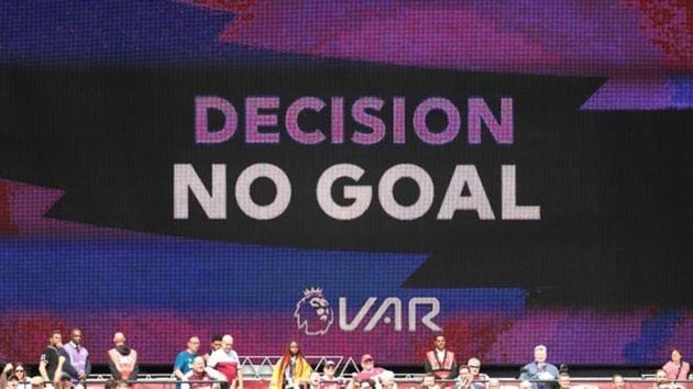 Scoreboard displays the VAR decision to disallow a goal scored by Manchester City's Gabriel Jesus.(Action Images via Reuters)