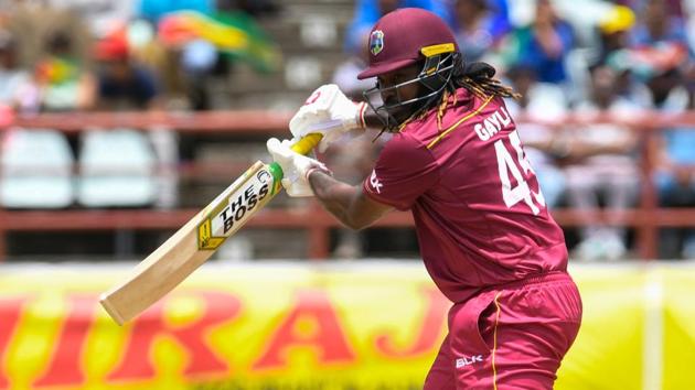 Chris Gayle of West Indies gets off the mark during the 1st ODI.(AFP)