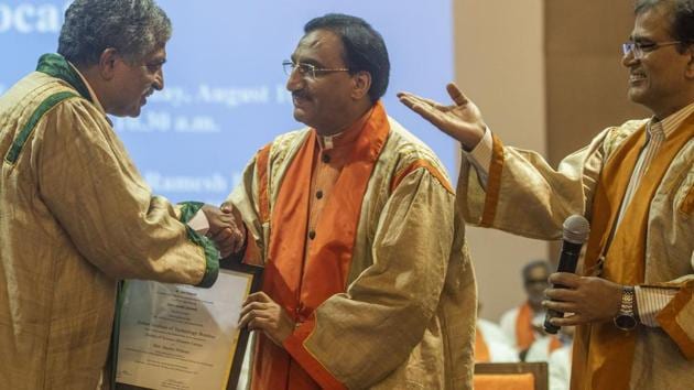 Naresh Pokhriyal(HRD minister) claims Sanskrit to be world’s only scientific language. (Pratik Chorge/HT Photo) Naresh Pokhriyal(HRD minister) claims Sanskrit to be world’s only scientific language. (Pratik Chorge/HT Photo)