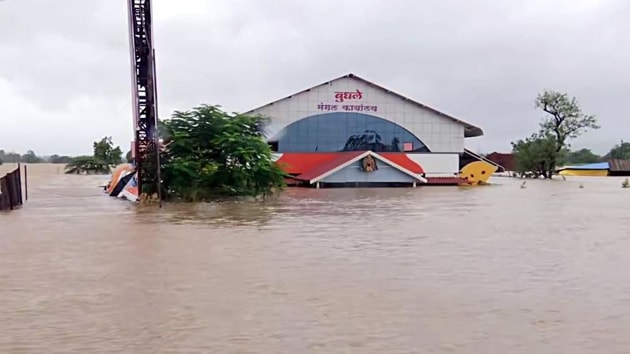 Office submerged in water following incessant rain at Kolhapur on Friday.(ANI Photo)
