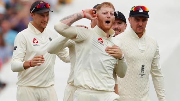 England's Ben Stokes celebrates taking the wicket of Australia's Travis Head.(Action Images via Reuters)