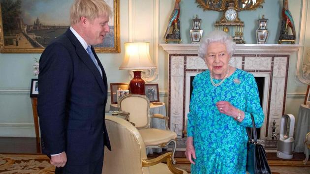 Britain's Queen Elizabeth II welcomes newly elected leader of the Conservative party, Boris Johnson during an audience in Buckingham Palace, London on July 24, 2019, where she invited him to become Prime Minister and form a new government. (AFP file photo)