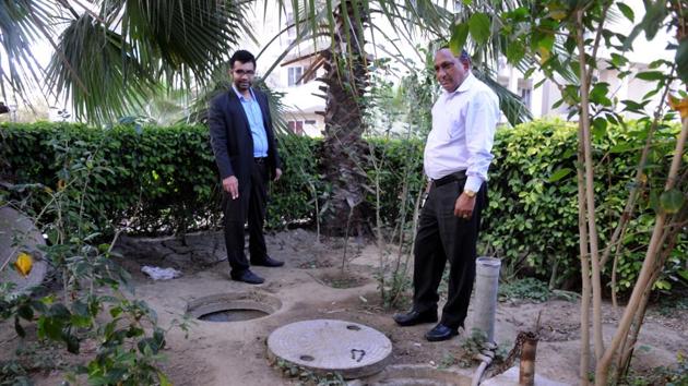 Of the 826 buildings surveyed, including educational institutions, commercial (shopping malls, hotels) and group housing societies, only 78 have functional rainwater harvesting systems. (Photo by Parveen Kumar/Hindustan Times) Of the 826 buildings surveyed, including educational institutions, commercial (shopping malls, hotels) and group housing societies, only 78 have functional rainwater harvesting systems. (Photo by Parveen Kumar/Hindustan Times)