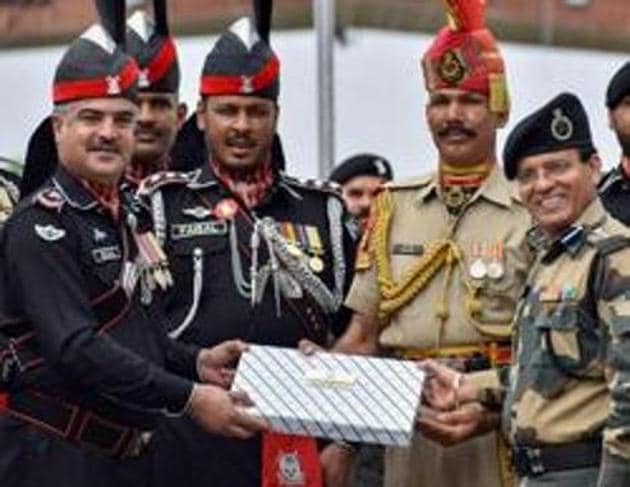 Uncertainty prevailed over exchange of sweets between Border Security Force (BSF) and Pakistan Rangers at Attari-Wagah border on the occasion of Eid-al-Adah on Monday.(PTI photo)