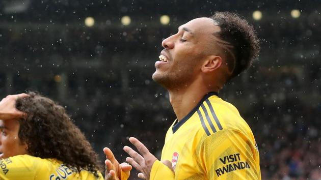 Arsenal's Pierre-Emerick Aubameyang celebrates scoring their first goal.(REUTERS) Arsenal's Pierre-Emerick Aubameyang celebrates scoring their first goal.(REUTERS)