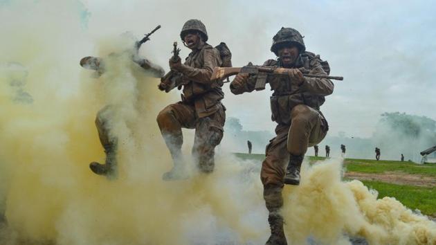 Army recruits seen during a training demonstration at the Jak Rifles regimental centre at Jabalpur in Madhya Pradesh. (Uma Shankar MISHRA / AFP) Army recruits seen during a training demonstration at the Jak Rifles regimental centre at Jabalpur in Madhya Pradesh. (Uma Shankar MISHRA / AFP)