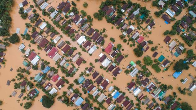Aerial view of the submerged areas of Ye township. Heavy rains pounded other parts of Mon, Karen and Kachin states, flooding roads and destroying bridges that crumbled under the weight of the downpour. But the bulk of the relief effort is focused on hard-hit Mon, which sits on the coast of the Andaman sea. (Sai Aung Main / AFP) Aerial view of the submerged areas of Ye township. Heavy rains pounded other parts of Mon, Karen and Kachin states, flooding roads and destroying bridges that crumbled under the weight of the downpour. But the bulk of the relief effort is focused on hard-hit Mon, which sits on the coast of the Andaman sea. (Sai Aung Main / AFP)