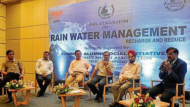 Speakers at a panel discussion on rainwater management organised in Lucknow on Sunday.