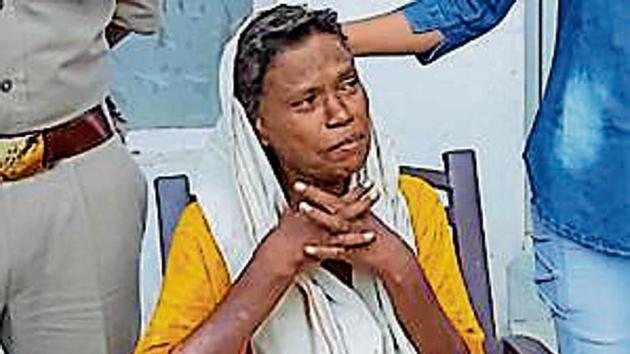 Shanta Devi at Shamshabad police station in Agra. (HT Photo) Shanta Devi at Shamshabad police station in Agra. (HT Photo)