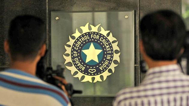 A view of the logo of the Board of Control for Cricket in India (BCCI).(Hindustan Times via Getty Images)