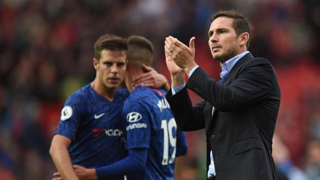 Chelsea's English head coach Frank Lampard applauds supporters on the pitch. (AFP) Chelsea's English head coach Frank Lampard applauds supporters on the pitch. (AFP)