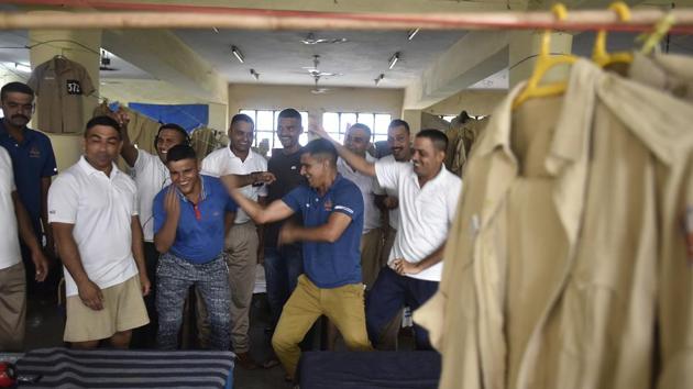 After completing their hours of training, cadets dance during their leisure time. (Raj K Raj / HT Photo) 