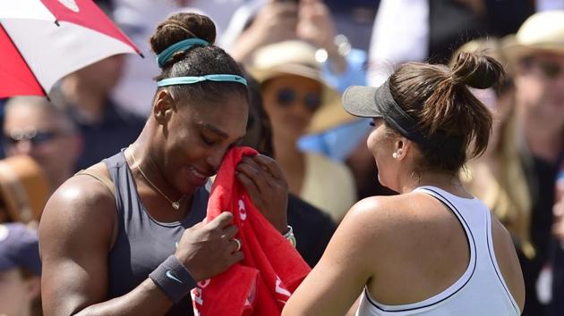 Canada's Bianca Andreescu, right, consoles Serena Williams, of the United States.(AP)