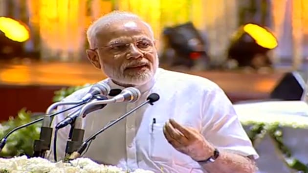 Joined by leaders from all major parties, PM Modi paid rich tributes to BJP stalwart Sushma Swaraj, who died last week, at a condolence meeting on Aug 13, 2019. (Photo @BJP4India) Joined by leaders from all major parties, PM Modi paid rich tributes to BJP stalwart Sushma Swaraj, who died last week, at a condolence meeting on Aug 13, 2019. (Photo @BJP4India)