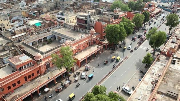 A bird's eye view of Jaipur. Internet has been snapped in some parts of Rajasthan’s capital city owing to communal tensions.(Himanshu Vyas / Hindustan Times) A bird's eye view of Jaipur. Internet has been snapped in some parts of Rajasthan’s capital city owing to communal tensions.(Himanshu Vyas / Hindustan Times)