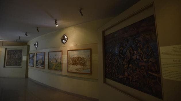 While a similar sorry state of affairs prevails in many museums across the country, ironically, the Freedom Struggle Museum in Meerut is in a particularly pathetic condition — a large number of track lights to illuminate the exhibits are not working; in one of the galleries the false ceiling has come off, leaving a gaping hole; the air conditioners have not been working for many years; and the museum gets very few visitors. (Sanjeev Verma / HT Photo) While a similar sorry state of affairs prevails in many museums across the country, ironically, the Freedom Struggle Museum in Meerut is in a particularly pathetic condition — a large number of track lights to illuminate the exhibits are not working; in one of the galleries the false ceiling has come off, leaving a gaping hole; the air conditioners have not been working for many years; and the museum gets very few visitors. (Sanjeev Verma / HT Photo)