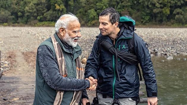 PM Narendra Modi and Bear Grylls in a still from the Man vs Wild special episode.