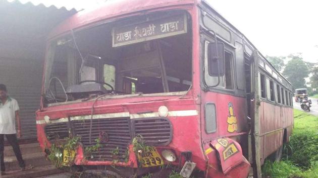 A total of 66 people, including the driver and conductor of a Maharashtra State Road Transport Corporation (MSRTC) bus, were injured after the vehicle rammed into a tree in Palghar on Tuesday. A total of 66 people, including the driver and conductor of a Maharashtra State Road Transport Corporation (MSRTC) bus, were injured after the vehicle rammed into a tree in Palghar on Tuesday.