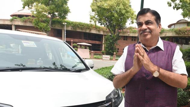 New Delhi, India- July 16, 2019: Minister for Road Transport & Highways of India and Shipping Ministry of Micro, Small and Medium Enterprises Nitin Gadkari arrives during the Budget Session at Parliament complex in New Delhi, India on Tuesday, July 16, 2019. (Photo by Sonu Mehta/ Hindustan Times)(Sonu Mehta/HT PHOTO)