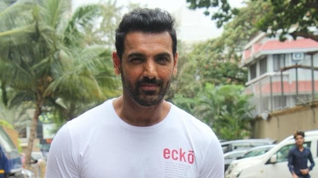 Actor John Abraham during media interactions for his upcoming film Batla House.(IANS)