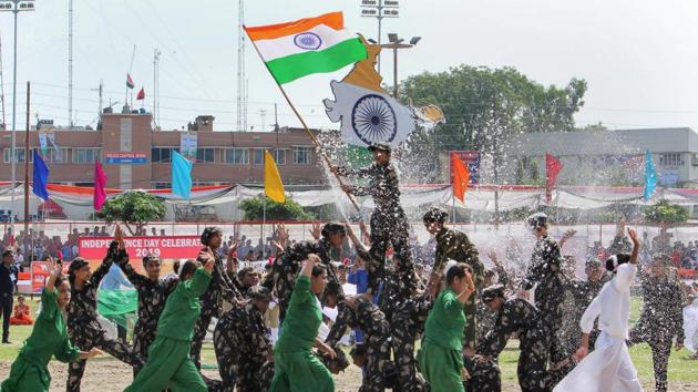 School children perform during 73rd Independence Day celebrations at Mini Stadium, in Jammu. (PTI) School children perform during 73rd Independence Day celebrations at Mini Stadium, in Jammu. (PTI)