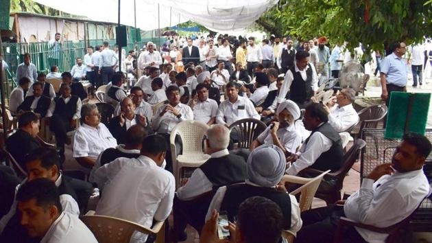 The Punjab and Haryana high court on Wednesday categorically told lawyers on strike against the Haryana’s move to set up an administrative tribunal to shift the protest to some other place from its entry gates. The Punjab and Haryana high court on Wednesday categorically told lawyers on strike against the Haryana’s move to set up an administrative tribunal to shift the protest to some other place from its entry gates.