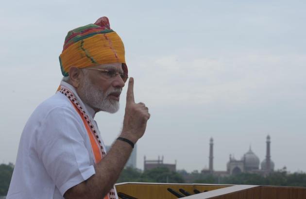 Prime Minister Narendra Modi addresses the nation from Red Fort on Thursday.(Mohd Zakir/HT photo) Prime Minister Narendra Modi addresses the nation from Red Fort on Thursday.(Mohd Zakir/HT photo)