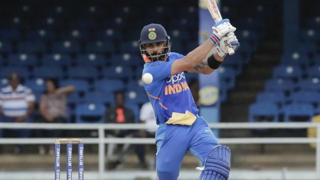 India captain Virat Kohli bats against West Indies during their third One-Day International cricket match in Port of Spain, Trinidad, Wednesday, Aug. 14, 2019.(AP)