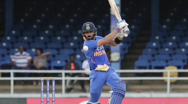 India captain Virat Kohli bats against West Indies during their third One-Day International in Port of Spain.(AP)