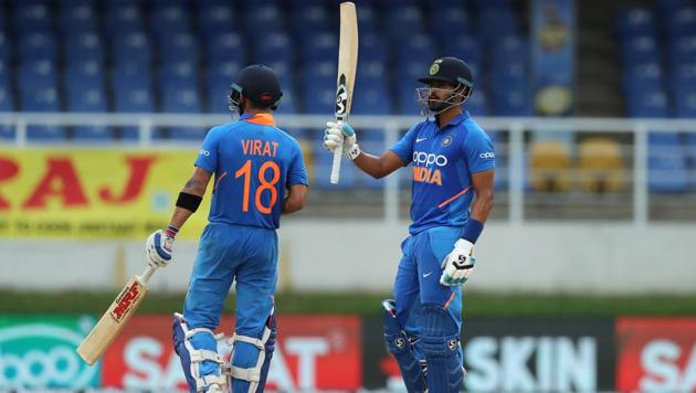Shreyas Iyer of India brings up fifity during the third ODI between the West Indies and India(Getty Images)