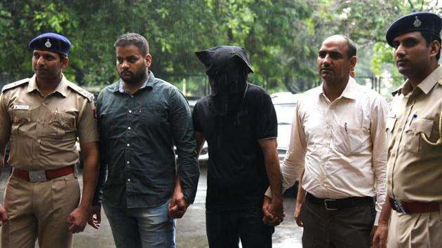 The accused in the custody of Chandigarh police on Friday.(Sanjeev Sharma/HT)