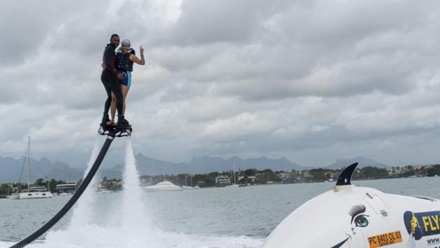 Flyboarding in Mauritius costs the equivalent of <span class='webrupee'>₹</span>9,200, for about half an hour.(Joanna Lobo)