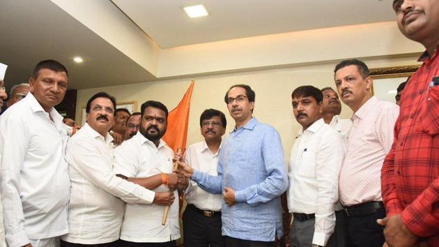 NCP’s Dhanraj Mahale joined the Shiv Sena on Friday in the presence of Uddhav Thackeray.(Twitter.)