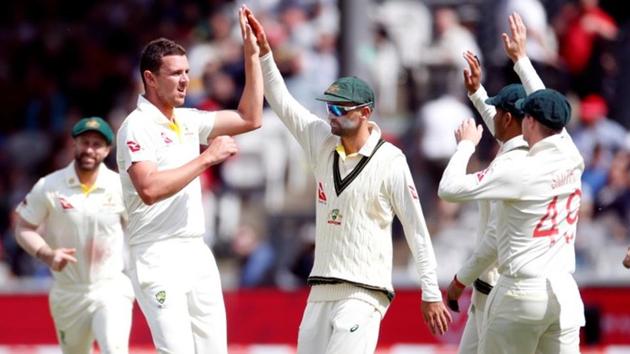 Australia's Josh Hazlewood celebrates with teammates after taking the wicket of England's Joe Denly Action Images via Reuters/Paul Childs (Action Images via Reuters) Australia's Josh Hazlewood celebrates with teammates after taking the wicket of England's Joe Denly Action Images via Reuters/Paul Childs (Action Images via Reuters)
