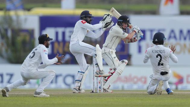 New Zealand's BJ Watling plays a shot during the third day of the first test cricket match between Sri Lanka and New Zealand in Galle.(AP)